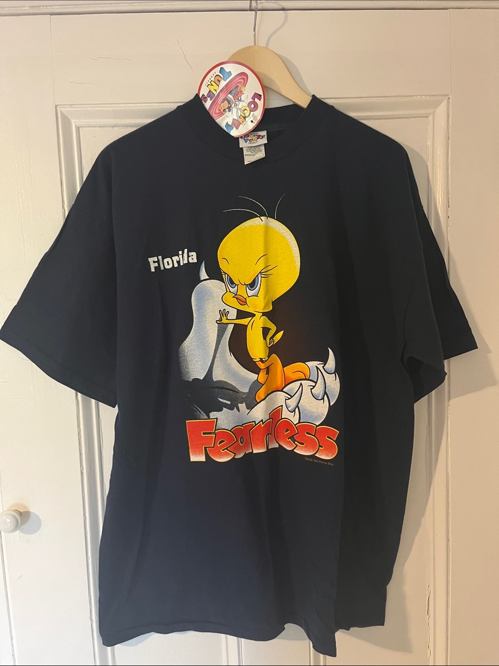 Vintage Grail BNWT Tweety 'Fearless' Graphic Tee in Navy Blue 1995